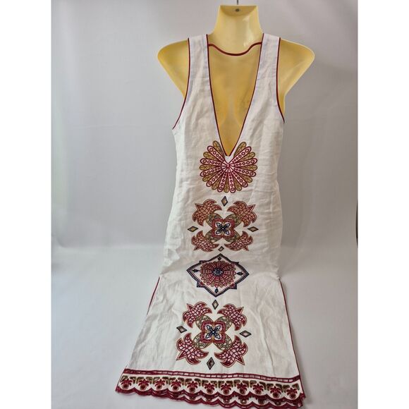 FARM Rio White Mary's Tiles Embroidered Detail Linen Dress Size Extra Small XS - Picture 6 of 8